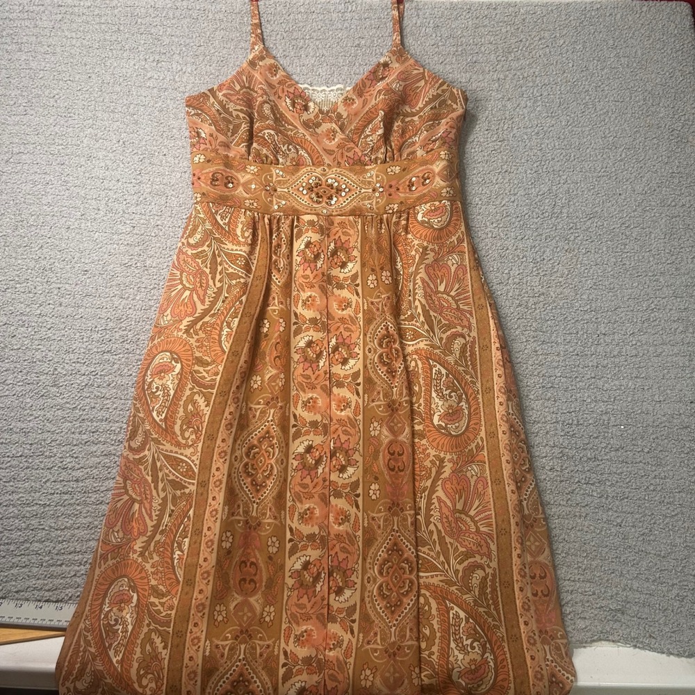 Bandolino Dress Y2K Boho 8 Orange Paisley Fairycore Sequin Midi Vintage